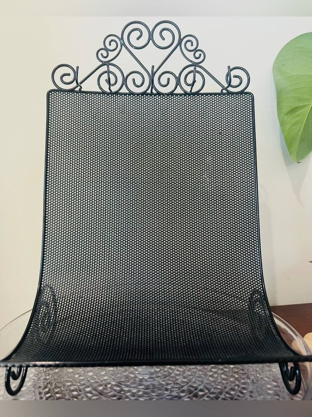 Vintage Black Metal Jewelry Organizer Stand with Decorative Scrollwork